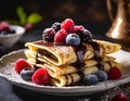 Crepes stacked with blueberries Royalty Free Stock Photo