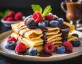 Crepes stacked with blueberries Royalty Free Stock Photo