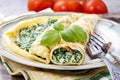 Crepes stuffed with cheese and spinach Royalty Free Stock Photo