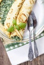 Crepes stuffed with cheese and spinach Royalty Free Stock Photo