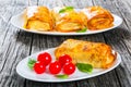 Crepes stuffed with minced meat, mushrooms and vegetables, close Royalty Free Stock Photo