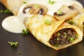 Crepes Stuffed with Mushrooms Pancakes Royalty Free Stock Photo