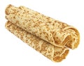 Crepes, thin pancake rolls isolated on white background