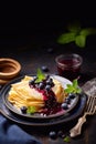 Crepes, thin pancakes with jam and fresh berries Royalty Free Stock Photo