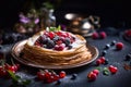 Crepes, thin pancakes with jam and fresh berries Royalty Free Stock Photo