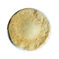 Crepes, thin pancakes on the plate isolated on white background, top view