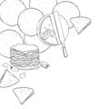 Crepes, thin pancakes. Sketch illustration