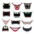 Creppy fantasy monsters mouth set. Vector scary jaws collection.