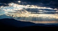 Crepuscular rays over the Appalachians, seen from Skyline Drive Royalty Free Stock Photo