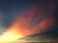 Crepuscular Rays in Sky above Atlantic Ocean Beach during Dawn. Royalty Free Stock Photo