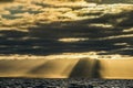 Crepuscular sun rays during sunset over the sea. Royalty Free Stock Photo