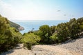 Cres Island, Istria Croatia: View to the beach and sailing boat at adriatic sea near village Valun Royalty Free Stock Photo