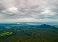 Crescent bay and green landscape at base of Mt. Daisen on coast of Japan