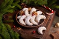 Crescent Christmas Cookies with walnuts covered with sugar powder