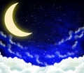 Crescent on a cloudy night sky Royalty Free Stock Photo