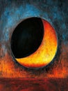 Crescent Eclipse Storm A symbolic depiction of change transition darkness light and the unknown in a style reminiscent of
