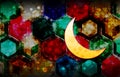 Crescent half moon icon abstract 3d colorful hexagon isometric design illustration background