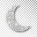 Crescent Islamic for Ramadan Kareem design element isolated. Silver glitter moon vector icon of Crescent Islamic Royalty Free Stock Photo