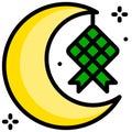 Crescent with Ketupat icon, ramadan festival related vector