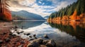 Crescent Lake Autumn Splendor: A Hotorealistic Shot Of Nature\'s Beauty