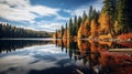 Crescent Lake Autumn Splendor: Romantic Dramatic Landscape In 8k Resolution