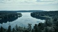 Aerial View Of Crescent Lake With Flat Duotone Color Scheme