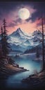 Crescent Lake: A Hyper-detailed Painting Of A Serene Mountain Landscape