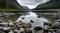 Crescent Lake Majestic Norwegian Nature With Serene Mountainous Vistas