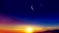 Crescent moon with beautiful sunset background . Generous Ramadan Royalty Free Stock Photo