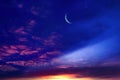 Crescent moon with beautiful sunset background . Generous Ramadan . Royalty Free Stock Photo