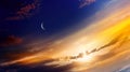 Crescent moon with beautiful sunset background . Generous Ramadan . Royalty Free Stock Photo