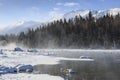 Crescent Moon Bend or Yue Liang Wan in Winter, Kanas Lake, Kanas Nature Reserve, Xinjiang, China Royalty Free Stock Photo