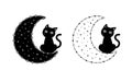 Crescent moon and Black cat, Mystical black cat, Star in The Moon