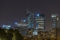 Crescent Moon Close to Towers of La Defense Business District at Night Architecture