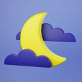 Crescent moon and cloud icon on the night sky. 3d render Royalty Free Stock Photo