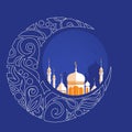 Crescent moon decorated with zentangle for muslim community festival Eid Al Fitr Mubarak.