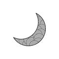 Crescent moon with decorative ornament fill. Cutout vector template for cards and tee prints.