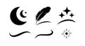 Crescent moon feather stars sun simple black silhouette vector illustration design elements Royalty Free Stock Photo