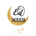 Crescent moon with golden stars for Holy Month of Muslim Community, Eid Mubarak celebration. Royalty Free Stock Photo