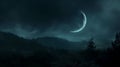 Crescent Moon Hanging in the Night Sky Royalty Free Stock Photo