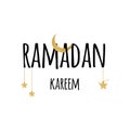 Crescent moon with hanging stars for Holy Month of Muslim Community, Ramadan Kareem celebration. Lettering element Royalty Free Stock Photo