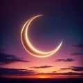 Crescent Moon Illumination Over Twilight Sky, Dreamy Nightscape Concept