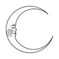 Crescent moon with a man s face, mystical celestial tattoo, magical symbol of astrology and tarot, embroidery pattern