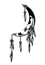 Crescent moon nighttime dream catcher black and white vector outline Royalty Free Stock Photo