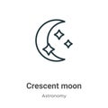 Crescent moon outline vector icon. Thin line black crescent moon icon, flat vector simple element illustration from editable Royalty Free Stock Photo