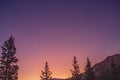 Crescent Moon in Purple Morning Sky at Red Mountain Ghost Mining Town, San Juan Mountains, Colorado Royalty Free Stock Photo