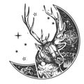 Crescent moon and reindeer boho animal symbol