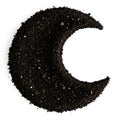 A crescent moon shape formed from dark granular material isolated on white background Royalty Free Stock Photo