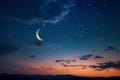A crescent moon shines in the night sky, surrounded by wispy clouds Royalty Free Stock Photo