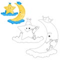 Crescent Moon And Star Coloring Book Page